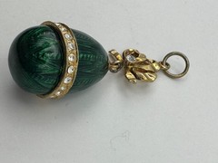 Vintage Egg Pendant Green Guiollche Enamel Rhinestone Bow
