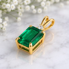 2.0Ct Emerald Cut Simulated Emerald Pendant Necklace 14K Yellow Gold Plated