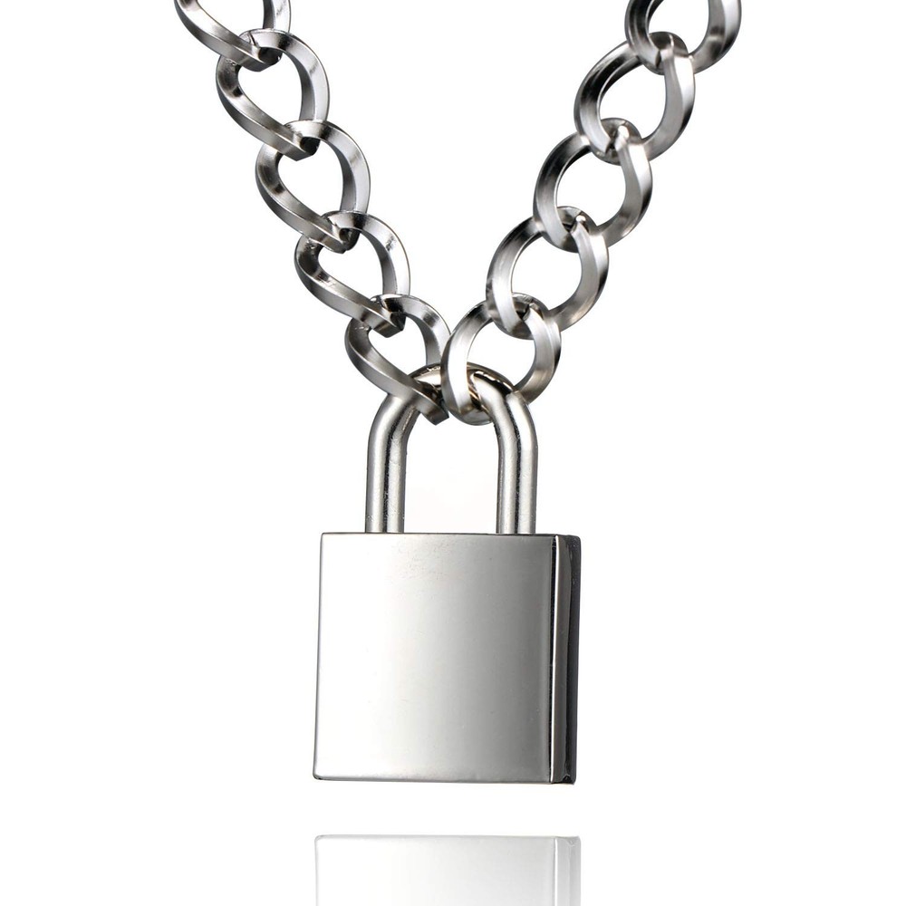 Padlock Necklace Stainless Steel Lock Chain for Men Women Silver 18 inch