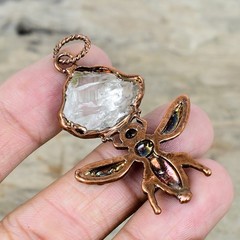 Natural White Topaz Rough New Electroformed And Honey Bee Pendant Jewelry Copper