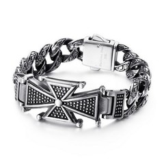 Mens Titanium Steel ID Bracelet Silver Cuban Link Chain Gothic Punk 21.5cm
