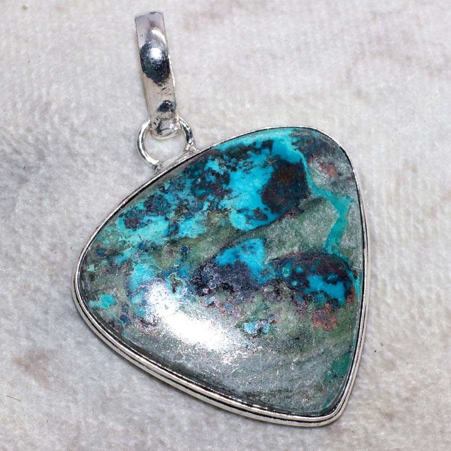 925 Silver Plated Chrysocolla Pendant 1.8″ New Year Jewelry Christmas Vibes GW