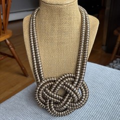 Wrapped Cord Rope Necklace Statement Gold Brown