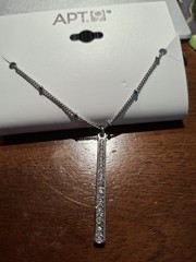 TWO APT 9 16 INCH NECKLACE. SILVERTONE W/ LOBSTER CLAW CLASP/CLEAR CRYSTAL BAR.
