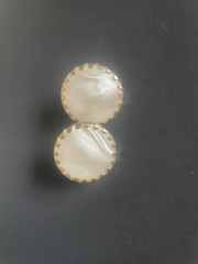 Vintage Signed Sarah Coventry Gold tone Mother of Pearl Earrings Bezel edges