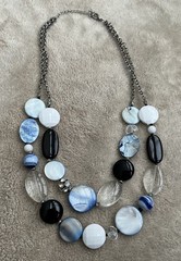 Chunky Multi Strand Layered Statement Necklace Blue Black White Coastal Beads
