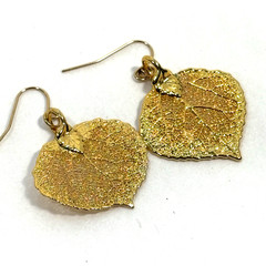 Real Gold Dipped Aspen Leaf Earrings Dangle 24k Plated