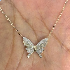 Lab Grown 1.00 Ct Round EF VS Diamond Butterfly Shape Necklace in 14K Gold