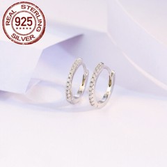 14mm 925 Sterling Silver Small Huggie Hoop Earrings Women Cubic Zirconia Jewelry