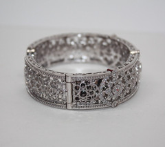 Judith Ripka Sterling Silver Openwork CZ Kick Cuff Bracelet 6.75″ [125GRA]