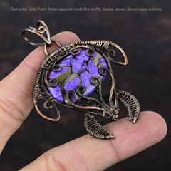 Copper Russian Charoite Gemstone Wire Wrapped Tortoise Pendant Jewelry Copper