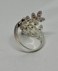 Silver Tone Rhinestone Leaf Wrap Design Statement Ring Size 9