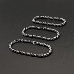 WHOLESALE 2-5mm Woman Man Stainless Steel Square Rolo Box Chain Bracelet Bangle