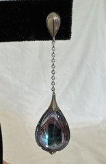 Baccarat Earrings Fleur De Psydelic Stem Drop Blue Sterling HTF