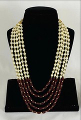 Layered Beaded Statement Necklace with Imitation Pearl and Maroon Beads