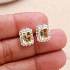 Natural Lemon Quartz Octagon Stud Earring 925 Sterling Silver Moissanite Jewelry