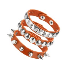 3Pcs Punk Studded Bracelet Set, 8.7″/22cm Adjustable Bracelets, Orange