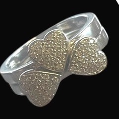 Pave’ Heart Stacking Ring Set 2 Piece Shimmering CZ Cluster Rings Silver Tone 7