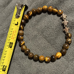 Tiger’s Eye Brown Beaded Stretch Bracelet w/ Dangle Turtle Charms