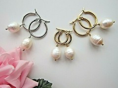 Huge or Small White Cultured Baroque Pearl on Hoop Earrings Silver Gold 7- 14mm