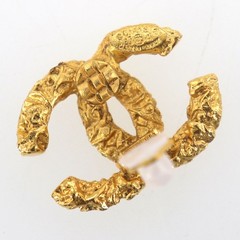 CHANEL CC Logos Used Lava Pattern Earrings Clip-On Gold 03A France Vintage #AH27