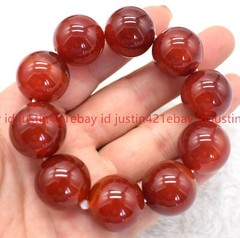 Huge 20mm Natural Red Agate Gemstone Round Beads Elastic Bracelet 7.5” AAA+