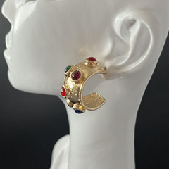 Half Hoop Earrings Gold Multicolor Pierced Chunky