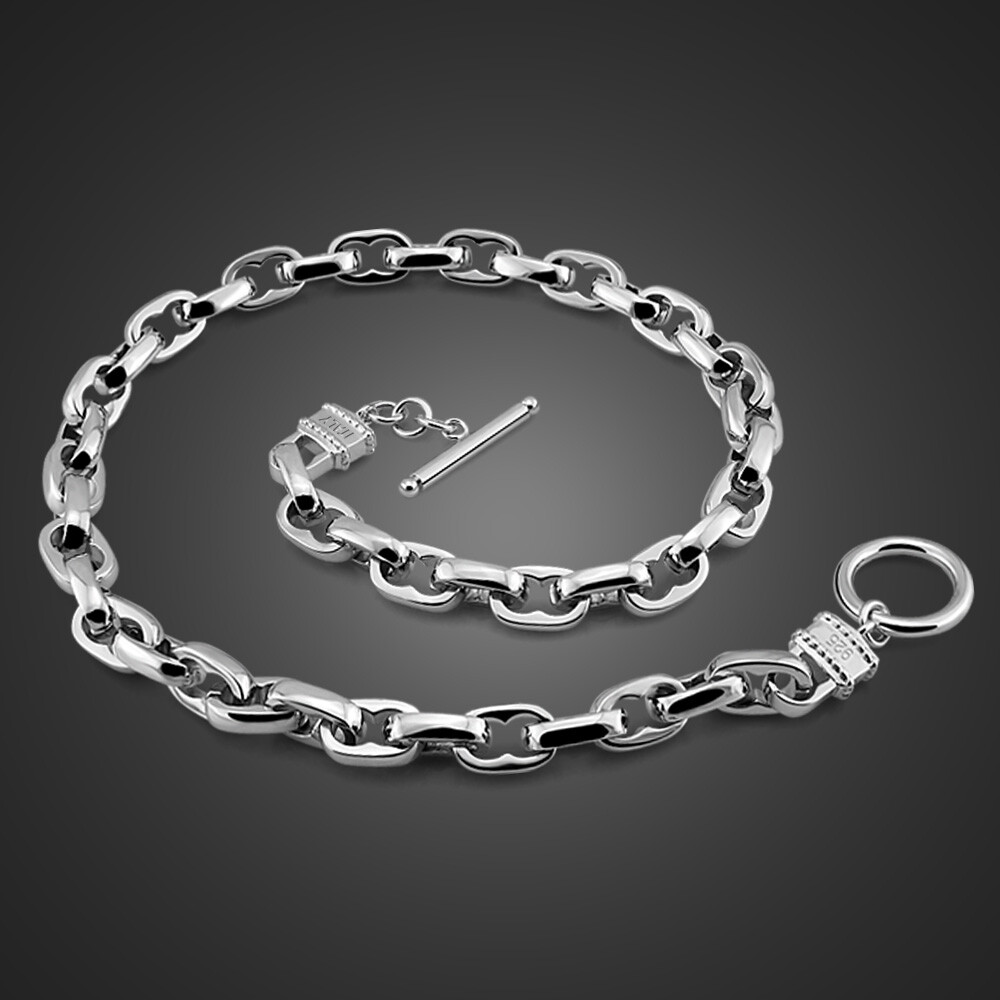 Solid 925 Sterling Silver 9MM Oval Link Chain Two Locks Necklace for Men & Women