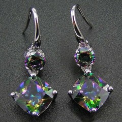 Elegant Handmade Rainbow Mystical Fire Topaz 925 Sterling Silver Hook Earrings