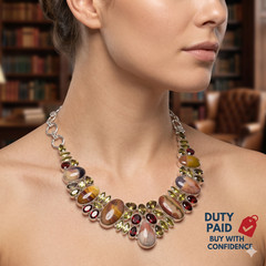 925 Silver Mookaite Citrine Channel Set Hook Anniversary Chain Mother Necklace