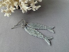 Sardine Earrings, Handmade Beaded Fish Earrings, Coastal Seed Bead Jewelry Gift