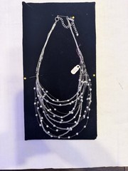 Fun Floating White and Black Bead Layered Necklace Bib Style, New.