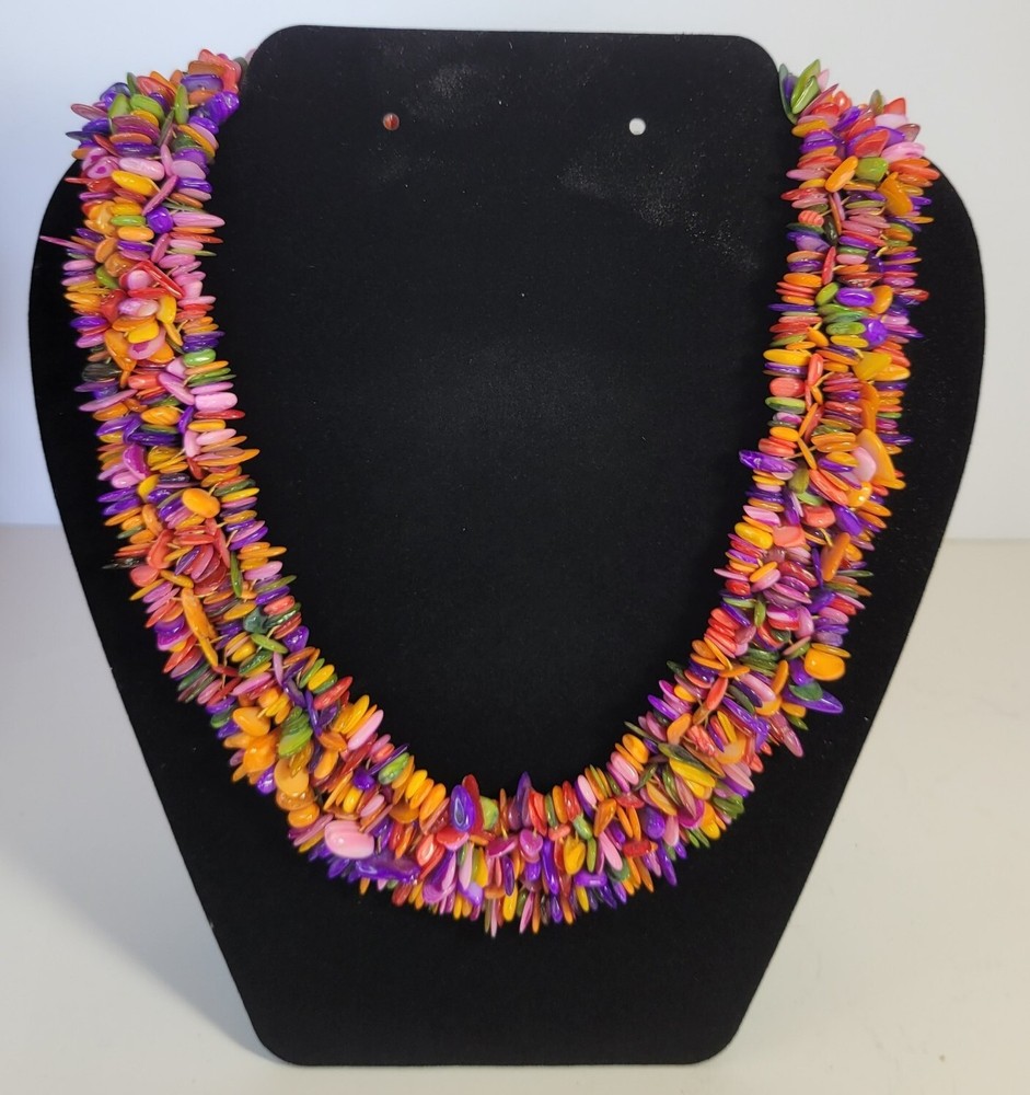 Rainbow Beaded Chunky Chip Necklace 18 inch, 2.5 inch extender.