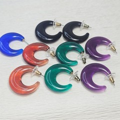 Joan Rivers 4 Pr Clear Puffy Hoop Earrings Green Black Purple Brown