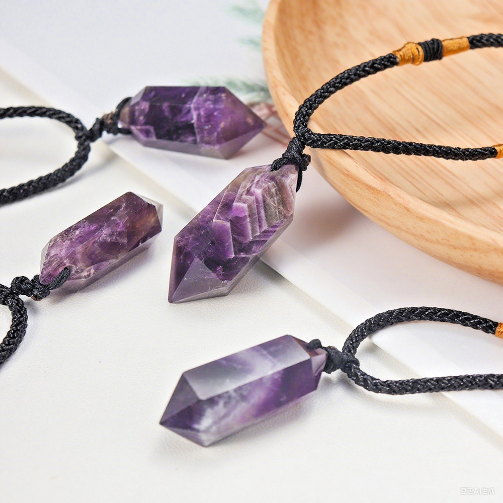 Chevron Amethyst Double Point Pendant Necklace Healing Protection Crystal Gifts