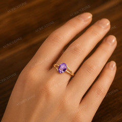 Lab Created Amethyst Ring, Base Metal: Brass Finish: Gold Plated, Gift