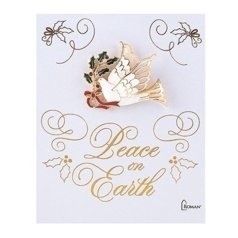 ROMAN 2″H Christmas Peach on Earth Dove Brooch Pin 18k Gold Finish Enamel #12839