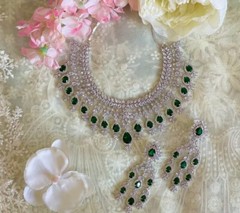 Indian Bollywood Bridal Set White Silver Plated Ethnic AD Necklace For Girls.