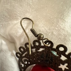 Boho Antique Bronze Filigree Red Turquoise Bead Drop Earrings Statement Jewelry