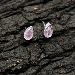 925 Sterling Silver Pear Pink CZ Stud Earrings Teardrop Cubic Zirconia Jewelry