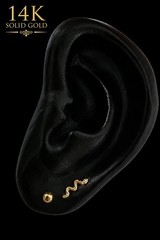 14K Solid Gold Wavy 6.5mm Snake Stud Earring for Cartilage and Lobe ~New