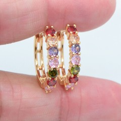 18K Yellow Gold Filled Trendy Round Multicolor Topaz Hoop Huggie Earrings