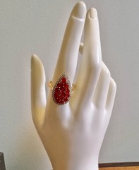 Mexican Cherry Fire Opal, Moissanite Cluster Ring – Size 9 (2.0 ctw.)
