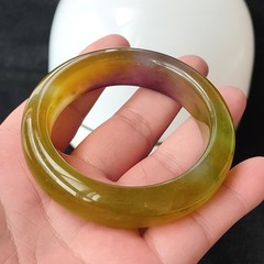 55mm 100% Natural Grade A Green Lavender Golden Silk Jade Wide Bangle Bracelet