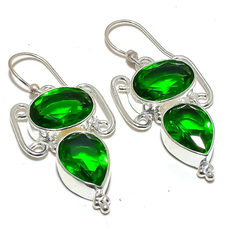 Tsavorite Quartz Gemstone 925 Silver Plated Jewelry Earring Jewelry 1.8″T81