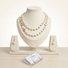 Cream Pearl Lucky Charm Layered Necklace Set