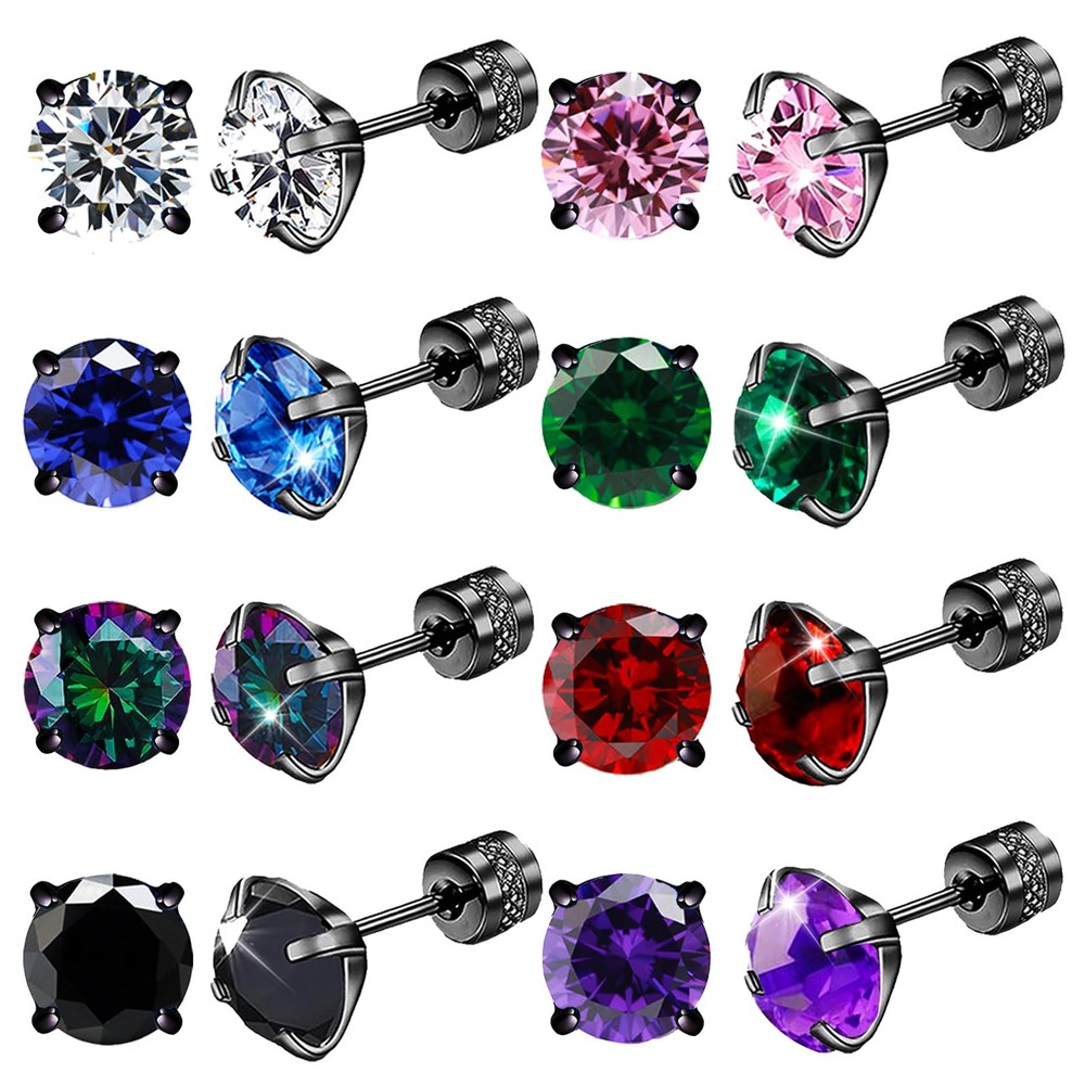 8Pairs Screw Back Stud Earrings Surgical Stainless Steel Stud Earrings for Wo…