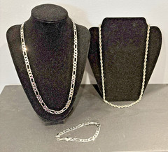 Silver Tone 24k GP 24″ Rope Chain & 21″ Open Link w/ Matching 8″ Bracelet 24KGP