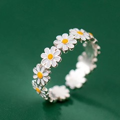 Cute Flower Rings for Women Sweet Girls Enamel Sunflower Open Ring Jewelry Gift