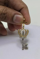 2 Ct Round Cut Simulated Diamond Key Shape Pendant Chain 14k Yellow Gold Plated